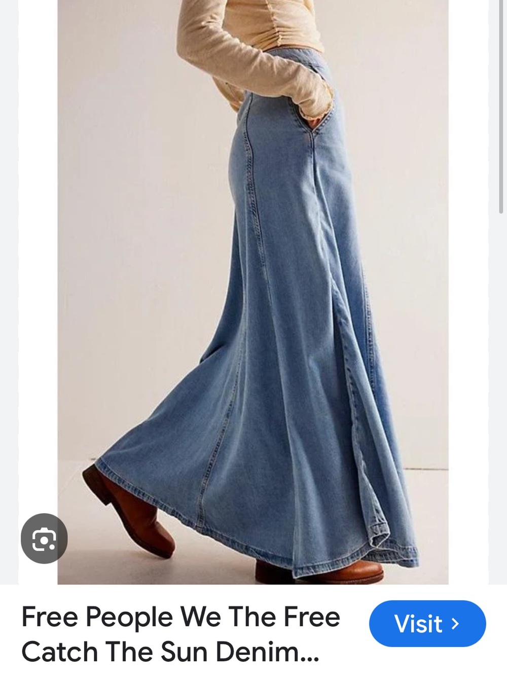 We The Free Light Blue Denim Maxi Skirt